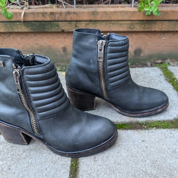 Cute moto Harley Davidson heeled leather booties size 9 - Picture 2 of 6